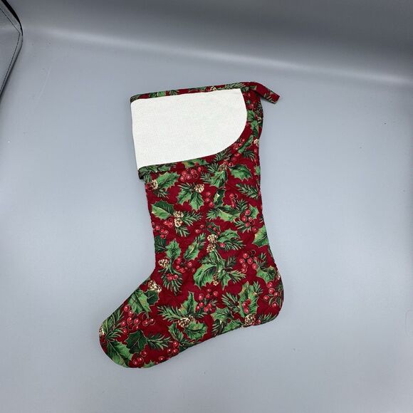 Charles Craft Red Holly Christmas Stocking Cross Stitch Cuff Project USA 15" L - Picture 2 of 8